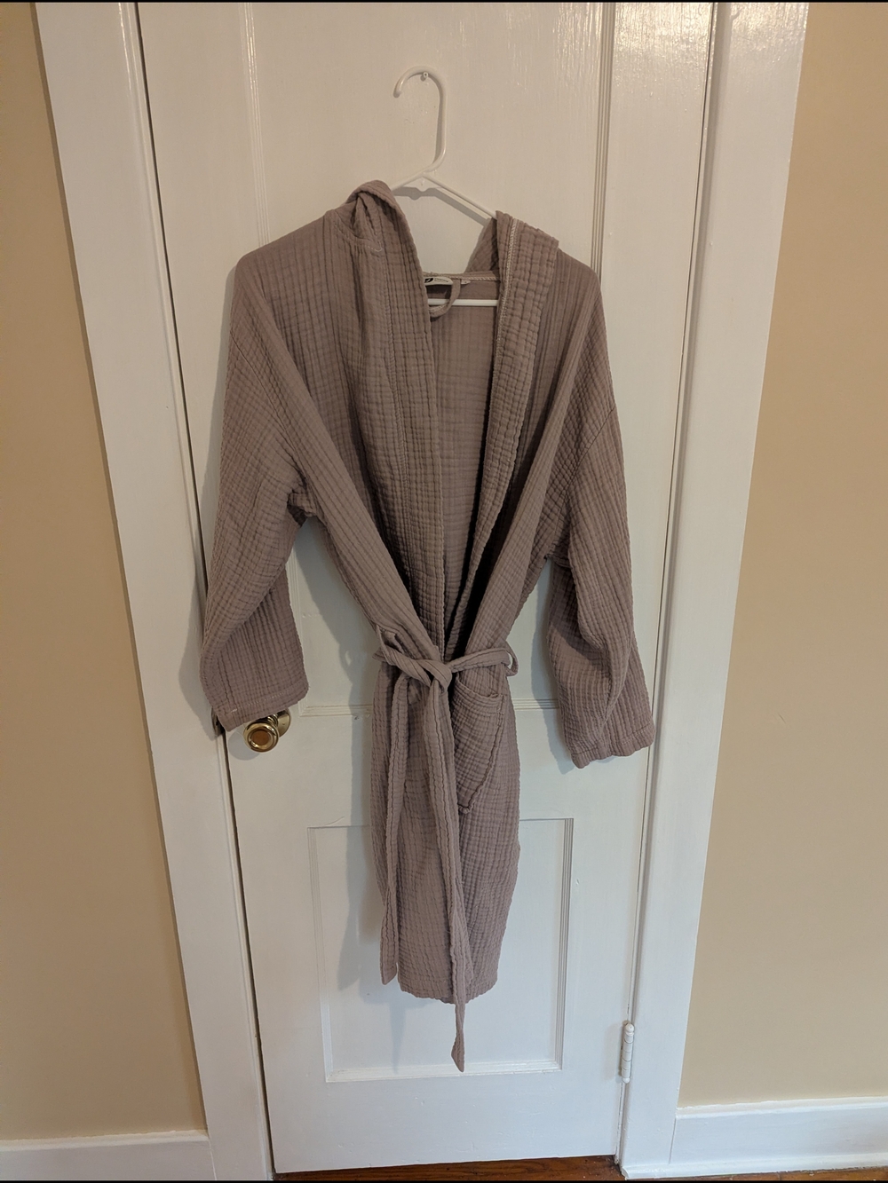 Women's Hooded Waffle Cotton Robe 100% Cotton - Light Purple/Taupe